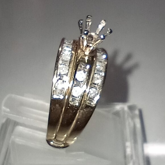 14Kt Yellow Gold 3/4-Carat Diamond 6mm Round Semi-Mount Wedding Ring Set - Picture 5 of 6